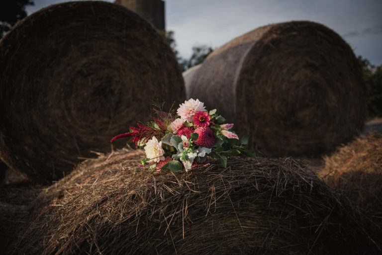 Flower bouquet on hay